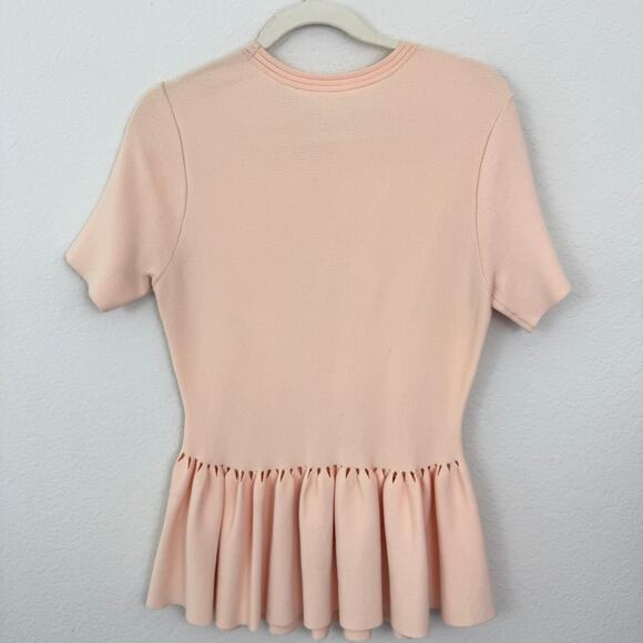Jonathan Simkhai Womens Knit Peplum Top Blouse Size M Short Sleeve Pastel Blush - Picture 4 of 7